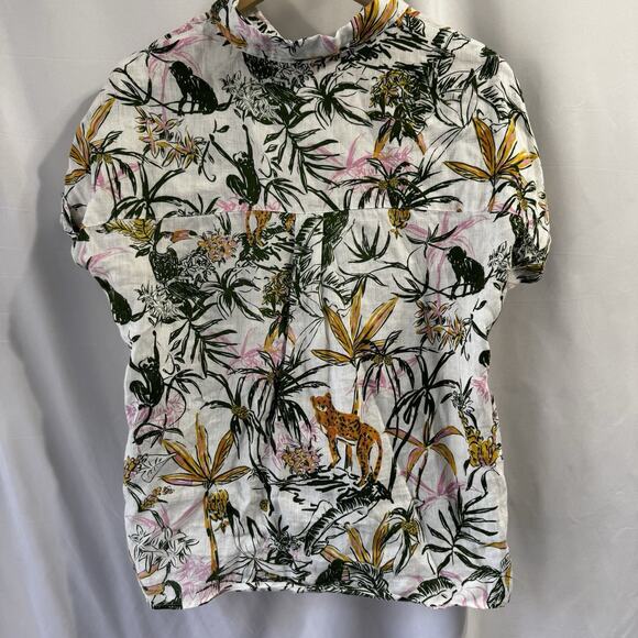 Rachel Zoe Medium 100% Linen Top Jungle Camp Shirt Button Up Tropical Resort - Picture 6 of 7